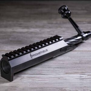 Kelbly Prometheus Action with integral Picatinny rail, black nitride finish, and tactical bolt stop design