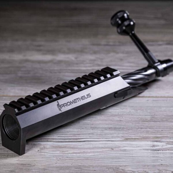 Kelbly Prometheus Action with integral Picatinny rail, black nitride finish, and tactical bolt stop design